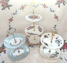 Mismatched china small 3 Tier Cake Stands  x 3  Pink Rose and Floral ~ Easter