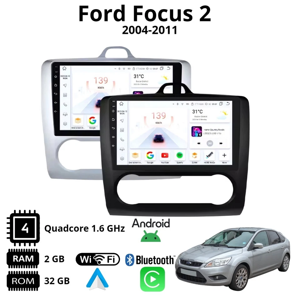 Autoradio Android 9 Pollici per Ford Focus 2 (2004-2011) Stereo Touchscreen GPS - Immagine 2 di 4