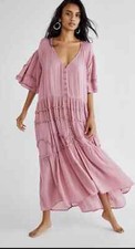 Free People Orianna Tiered Ruffle Open Back Maxi Dress, Pink, X-Small, RRP $88