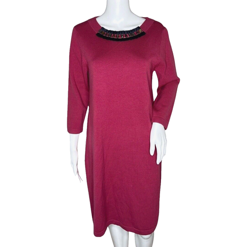 Boden Kleid Damen 10 Fuchsia Rosa Perlen Strick Pulloverkleid Klassisch Preppy