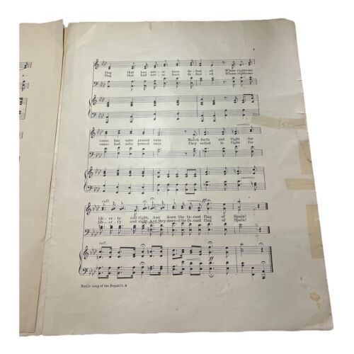 Spartito Spartito Spagnolo Americano Guerra Battaglia Canzone della Repubblica Antico Originale - Foto 6 di 15