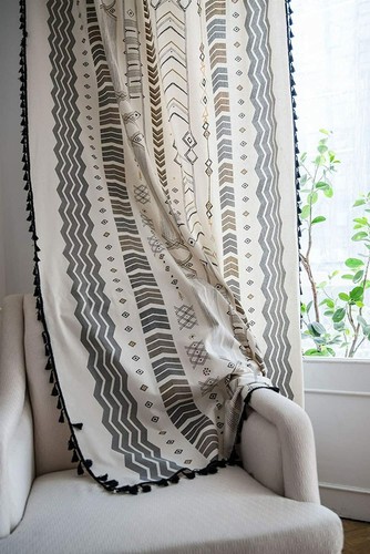 Linen Set of 2 Panels Pompon Semi Sheer Light Filtering Curtain 59 W x 86 L - Picture 5 of 9