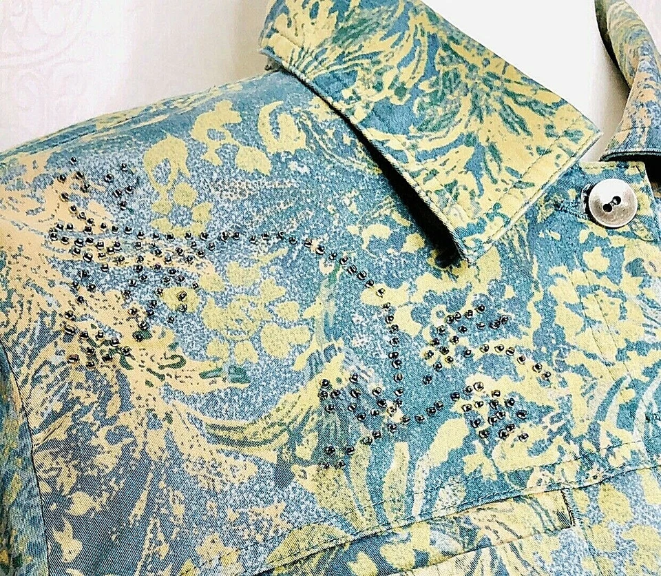 Traje Pantalón Playa Verano Susan Bristol Vintage Talla 8 Amarillo Brillante Verde Cuentas Foto 3 de 4