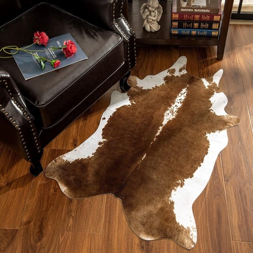 Western Decor Faux Fur Cowhide Rug 4.6 X 5.2 Feet Premium Animal Skin Cow Hide - Picture 6 of 7