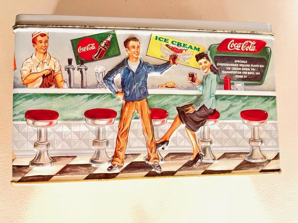COCA-COLA TIN BOX 8.5x5x2.5" COCA-COLA SODA FOUNTAIN SODA SHOP 50'S VIBE - Image 3 of 4