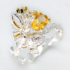 Not Enhanced  Butterfly style Natural Citrine Silver Ring 925 Sterling /RVS80