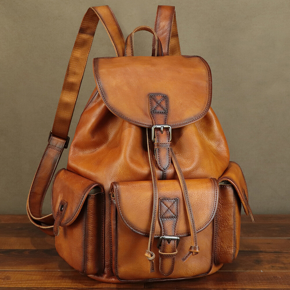 Mochila de Cuero Genuino Cartera para Hombres Mujeres Mochila Mochila para Laptop Viaje