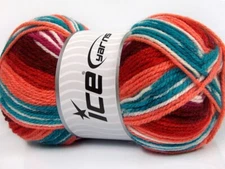 4-Skein Lot Favorite Ethnic Yarn Medium Acrylic Burgundy Red Salmon Turquoise bl