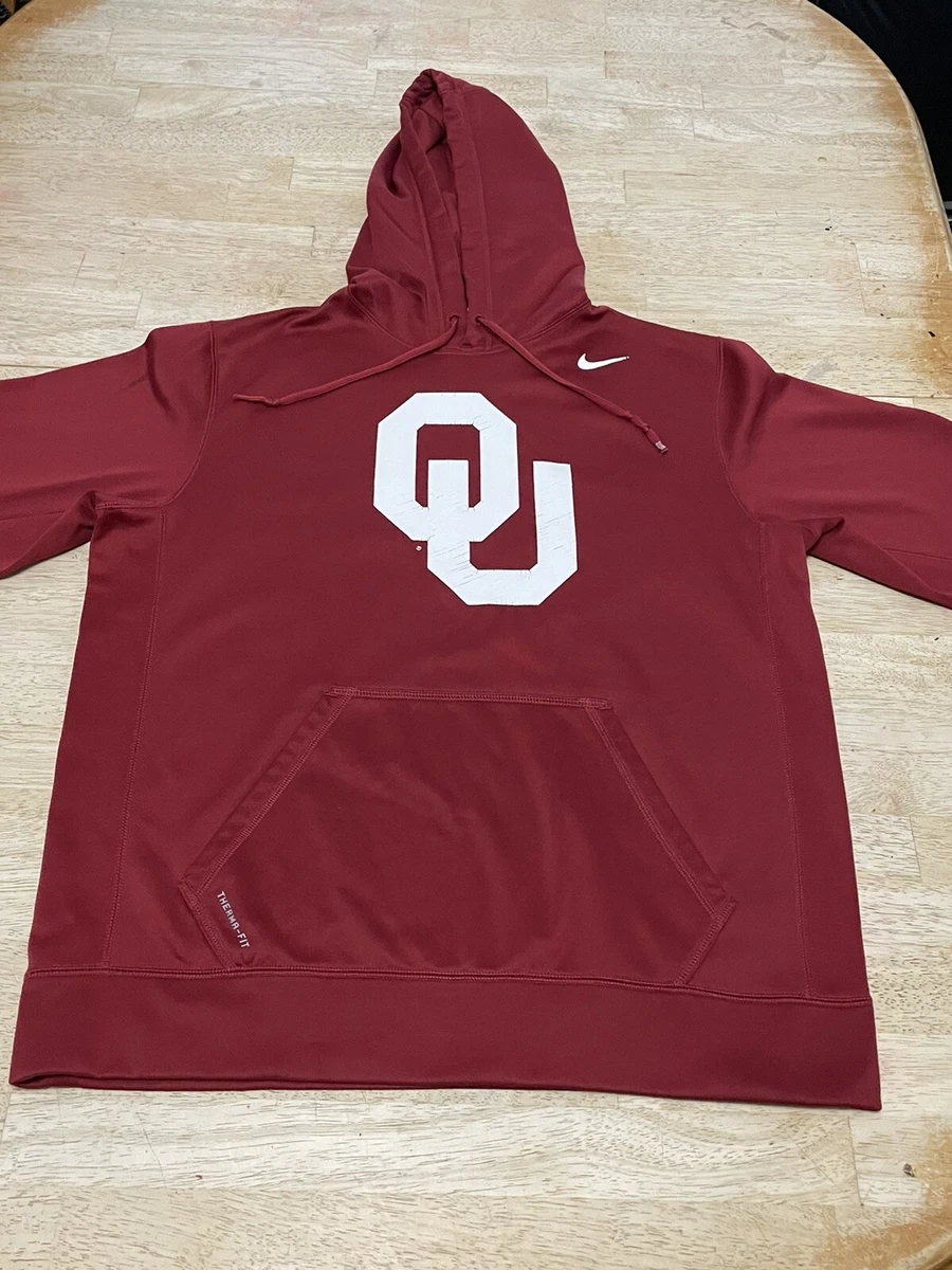 Nike Oklahoma University Sooners Therma Fit Hoodie w White Check Sz Large