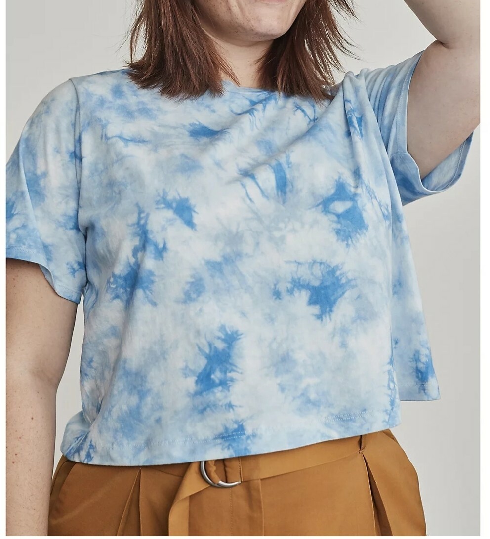 Elizabeth and James Womens 2XL Blue White Tie-dye T-Shirt Tee Short Sleeve