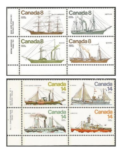 1975/1978 Canada Stamps ~ COASTAL VESSELS / TALL SHIPS ~ block of 4 ~ 12c & 14c