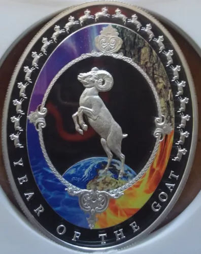 RARE 2015 Tokelau $2 Year of the Goat Colorized .999 Silver OZ PF70 DCAM NGC