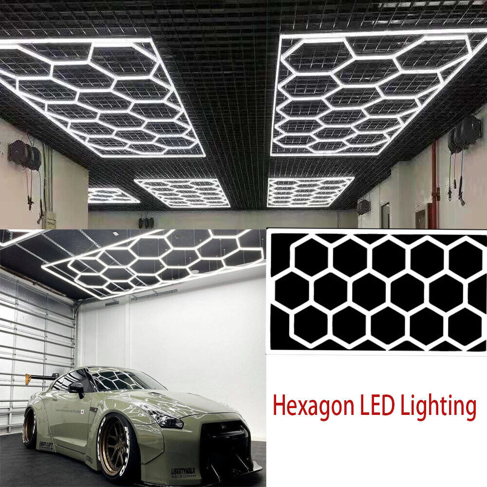 2PCS Hexagon Garage Lights LED Honeycomb Light with Border 6500K for Garage Gym