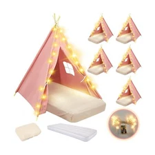 Lemosae 6 Pack Teepee Tent for Kids Bulk with Inflatable Airbed,String Light ...
