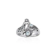 Mermaid 925 Sterling Silver Ring Fine Beach Ocean Sea Jewelry Rainbow Moonstone