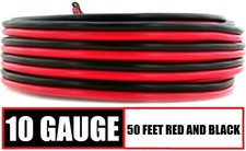 10 Gauge Speaker Cable Subwoofer Zip Power Wire Cord CCA - 50 Feet Red Black