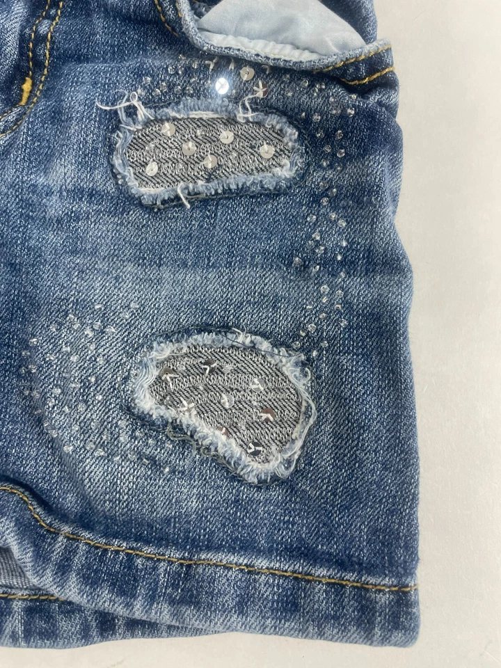 Est. Falda de lugar para niños 1989 talla 5 azul denim forrada lentejuelas Distresse Foto 3 de 4