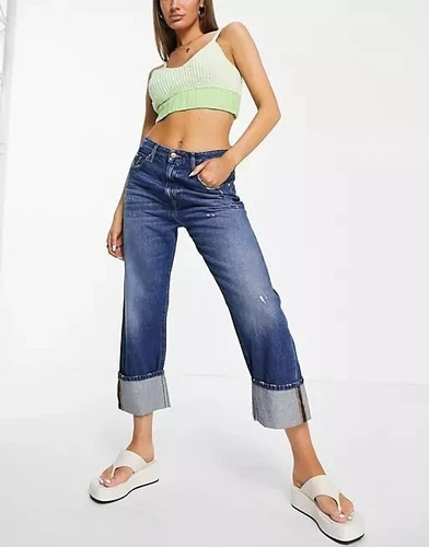 Diesel d-reggy folded hem loose fitting jeans in mid blue denim Sz 28 BNWT