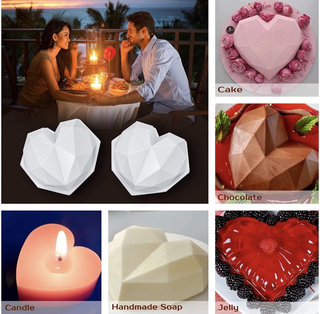 Cake Mold Diamond Heart Cake Chocolate Heart Mold Silicone Molds