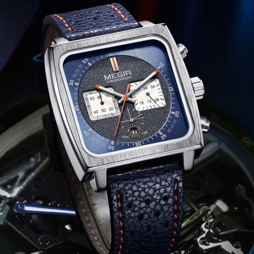 MEGIR Orologio Uomo Impermeabile Quarzo Pelle Cronografo Luminoso con Scatola - Foto 11 di 23