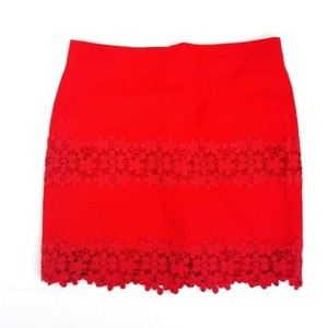 J.CREW Cotton Floral Scalloped Lace Mini Skirt Red Style A4134 Size 2 Lined~