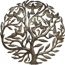 24" Recycled Handmade Haitian Metal Wall Art Tree of Life with Birds, Classic