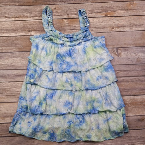 Camiseta sin mangas Justice talla 10 azul verde floral con volantes en capas - Imagen 2 de 4