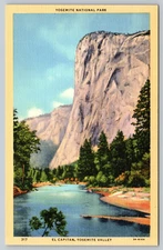 El Capitan Yosemite National Park Linen Valley Granite Climbing Vintage Postcard