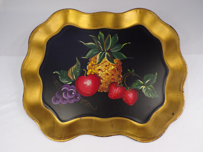 Vintage E T Nash Co Large Handpaint Metal Serving Tray Mid Century 18'' x 14'' D23