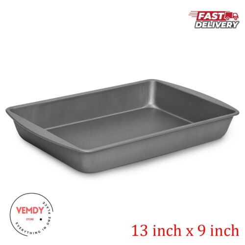 Kitchen Oven Bake Pan and Roasting Pan Nonstick Metal Bakeware 13" x 9", Gray