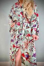 Indian Cotton Floral Kimono Handmade Kimono Green Bath Robe Night Maxi Gown Robe