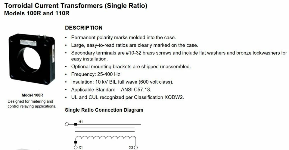 Square D 100R401, Current Transformer, 400:5, Bass Product 160-8500-401, (NOS) - Image 4 of 4