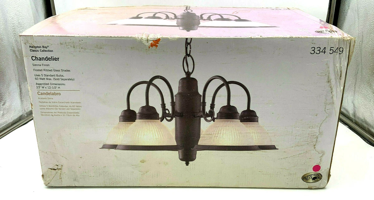 Hampton Bay 5 Light Chandelier Sienna Finish Frosted Glass Shade 334549