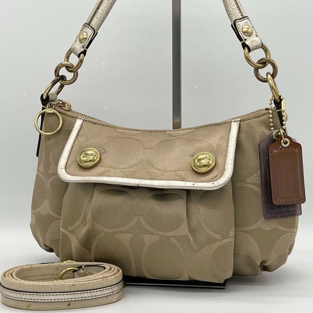 Coach Shoulder Bag 2way Signature PVC Brown Authentic Used Very Good JPN