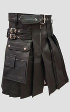 Handmade Black Leather Kilt with Harness - Custom Gladiator Pleated Kilt for Men