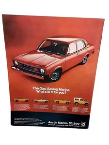1974 Austin Marina Car Gas Saving Original Print Ad