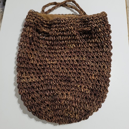 Vintage Y2K Woven Brown Backpack Handbag Purse Beach Travel Bag Tropical