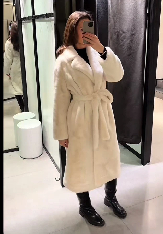 ZARA BELTED FAUX FUR COAT ZW COLLECTION ECRU NEW FW24/25 SIZE M 4360/249 - Image 2 of 4