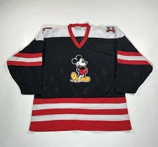 VTG 90s Genus Mickey Mouse Jersey Men Size XL Black Long Sleeve V-Neck Hockey