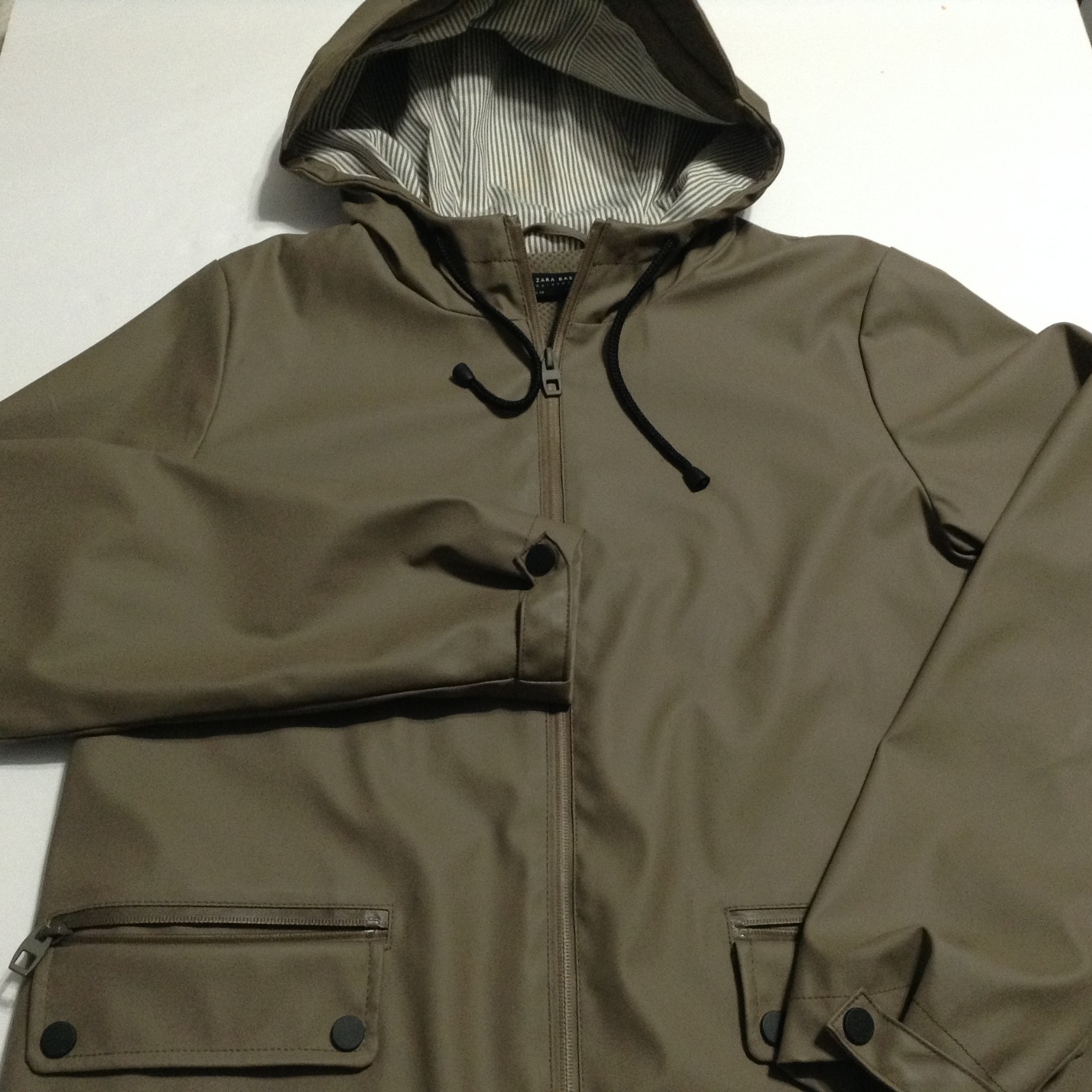 Zara Basic Outerwear Rain Jacket Small Tan Full Z… - image 2