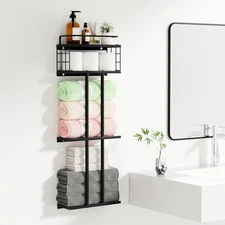 Black Towel Rack for Bathroom, Metal Towel Rack for Bathroom Walls