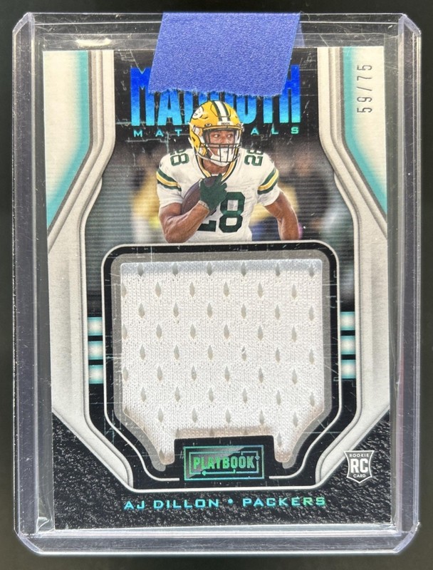 2020 Panini Playbook AJ Dillon Mammoth Material RC Jersey Platinum #/75 Packers