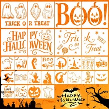 28Pcs Halloween Stencils for Painting Pumpkin Ghost Bat Witch Skull
