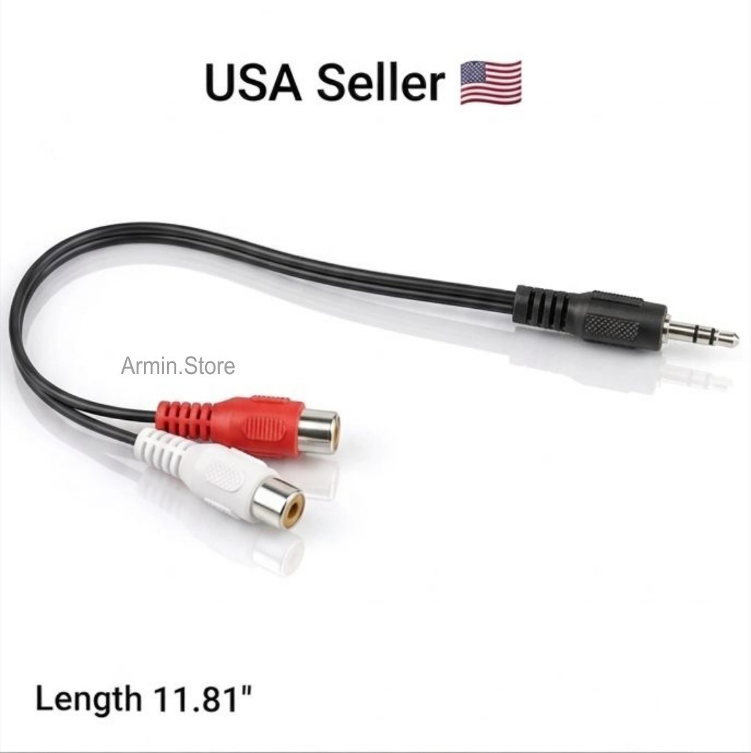 3.5mm AUX Stereo to 2 RCA Female Audio Y Cable Adapter Cord MP3 iPod Music AV