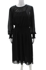 Tahari Women Blouson Dress Black Long Sleeve Round Neck Button Size 8