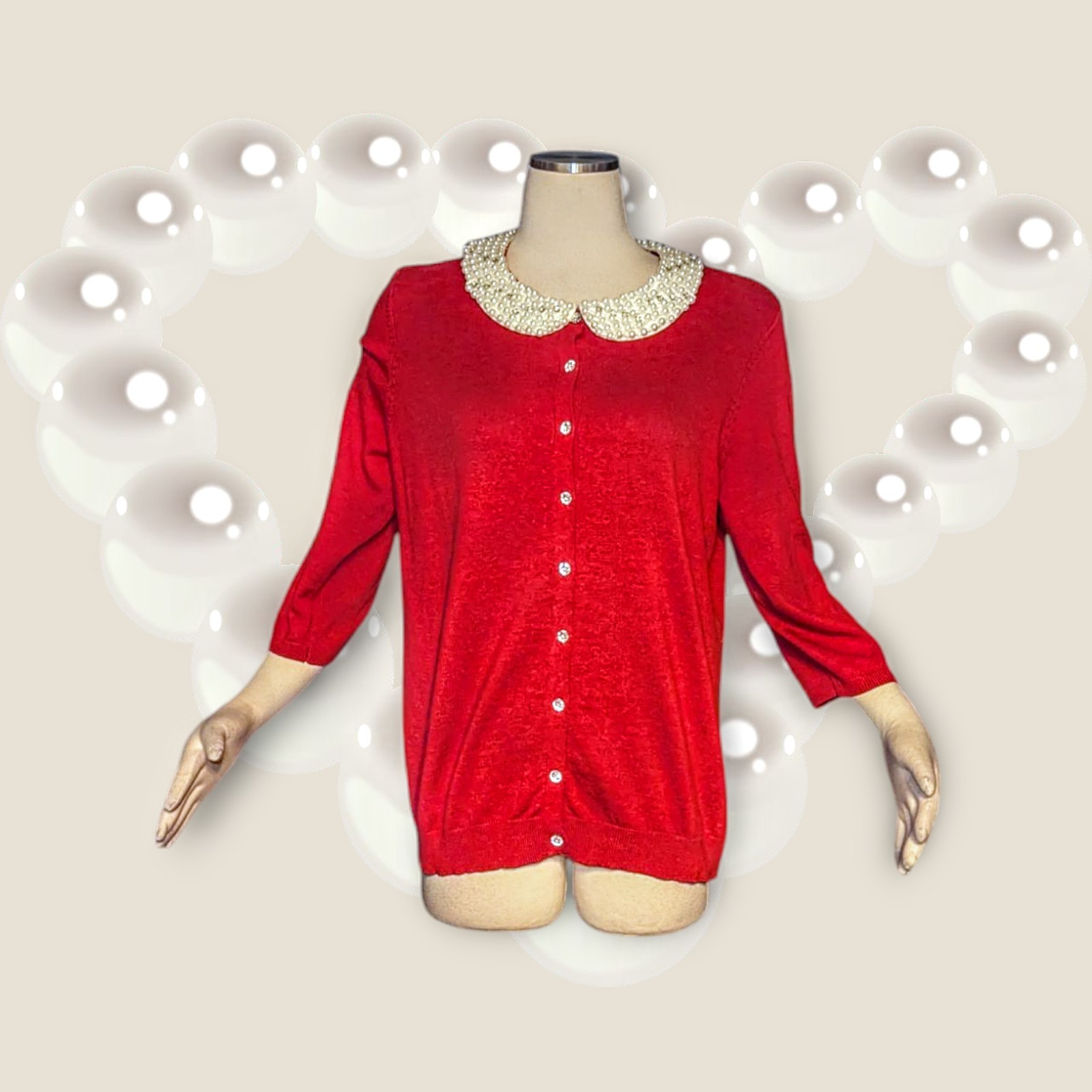 COVINGTON Rhinestone Button Up Sweater REMOVABLE … - image 1