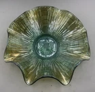 VINTAGE CARNIVAL IMPERIAL GREEN STAR OF DAVID RUFFLED BOWL “HELIOS IRIDESCENCE