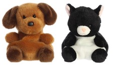 Set of 2 RUFF RUFF PUPPY CRICKET CAT Palm Pals 5" Stuffed Animal Plush, Aurora