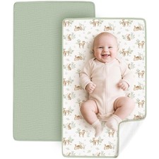 2 Pack Waterproof Muslin Cotton Portable Changing Pad 30"x 17", Soft  Foldab...