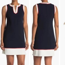 Tommy Hilfiger Sleeveless Scuba Crepe Business Shift Dress NWT Size 2 Navy Blue